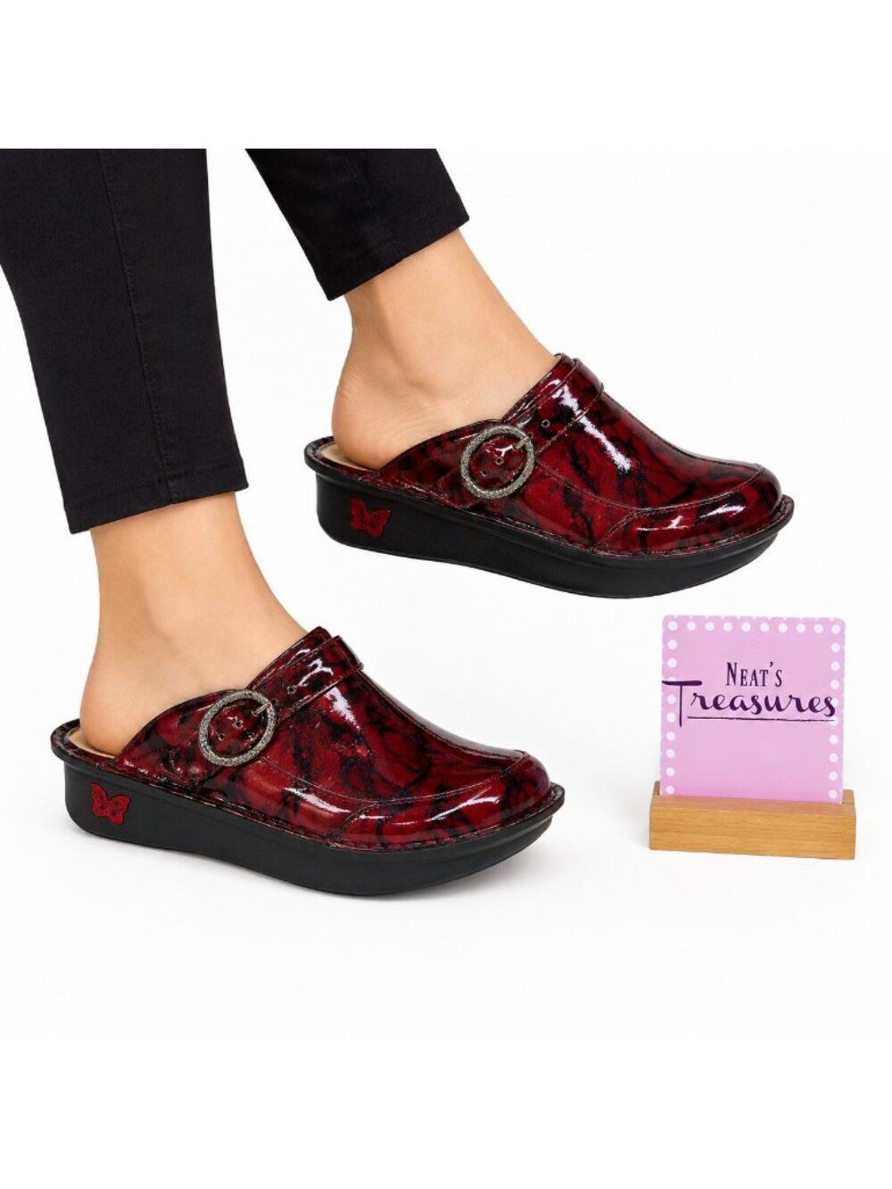 Alergia By PG Lite SEV-7616 SEVILLE GARNET MANTLE Leather Clog Sz Sz 39 US 9